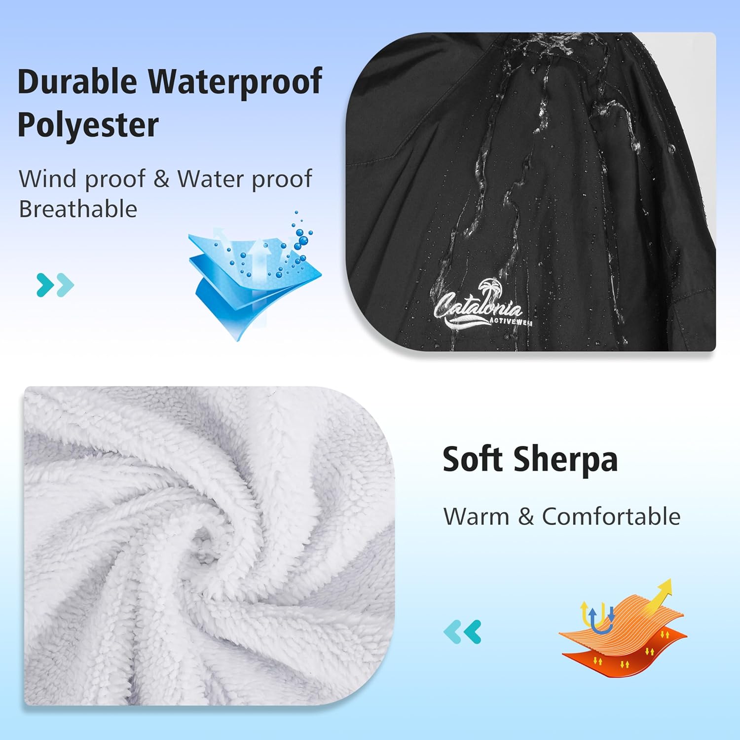 Catalonia Parka de natación para hombres y mujeres, chaqueta de natación impermeable, cálida bata de poncho cambiante con forro de sherpa