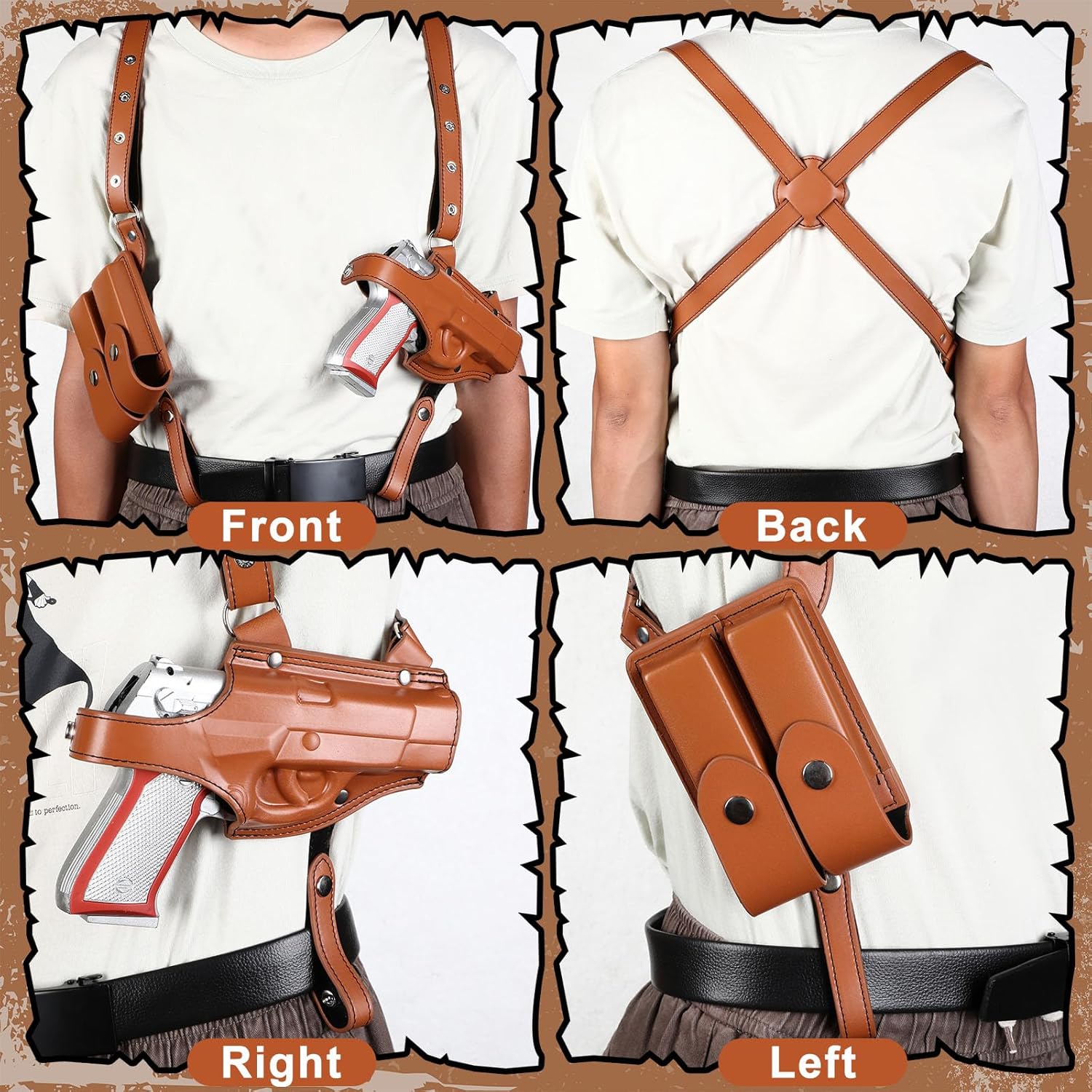 Funda de hombro de cuero para Halloween, funda vertical para pistola para transporte oculto, ajustable, vintage, con bolsa para revista, accesorios