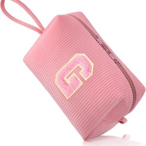 Bolsa de maquillaje pequeña, bolsa de maquillaje de pana rosa, lindo regalo personalizado para mujeres, bolsa de aseo de artículos esenciales de Bolsa de maquillaje pequeña, bolsa de maquillaje de pana rosa, lindo regalo personalizado para mujeres, bolsa de aseo de artículos esenciales de