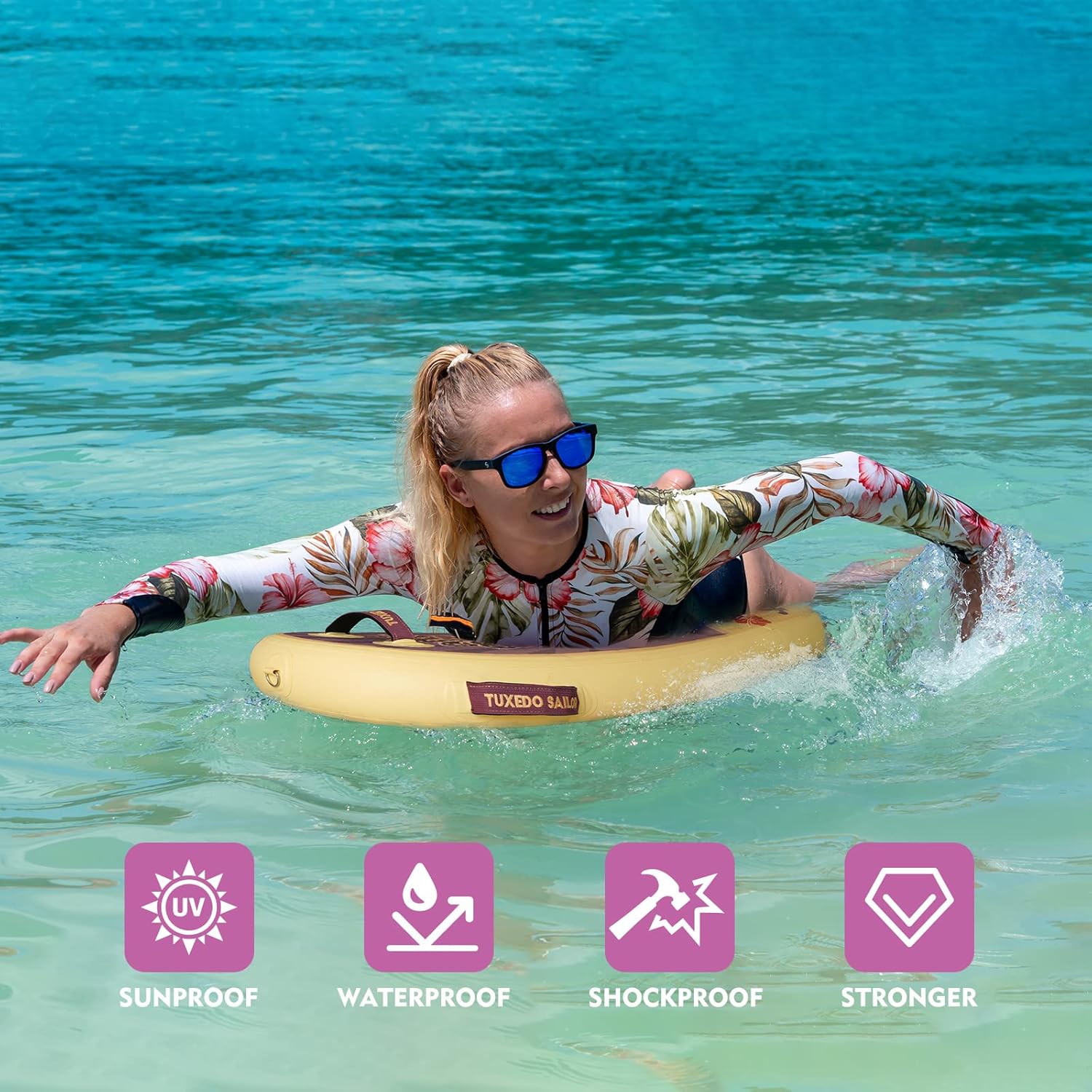 Tuxedo Sailor Body Board – Tabla de playa para niños, tabla de surf ultraligera de PVC para playa y piscina, con correas de muñeca envolventes,