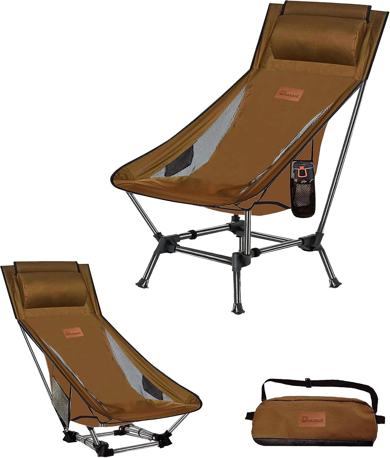 DRAXDOG Silla de camping, silla compacta de 2 vías, silla plegable portátil, silla de playa con bolsillo lateral, silla de senderismo ligera ZGST-CS