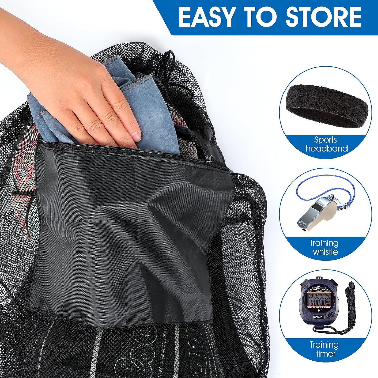 Abeillo Bolsa de pelota de fútbol extra grande para pelota deportiva, bolsa de malla duradera con correa para el hombro, bolsa de almacenamiento de