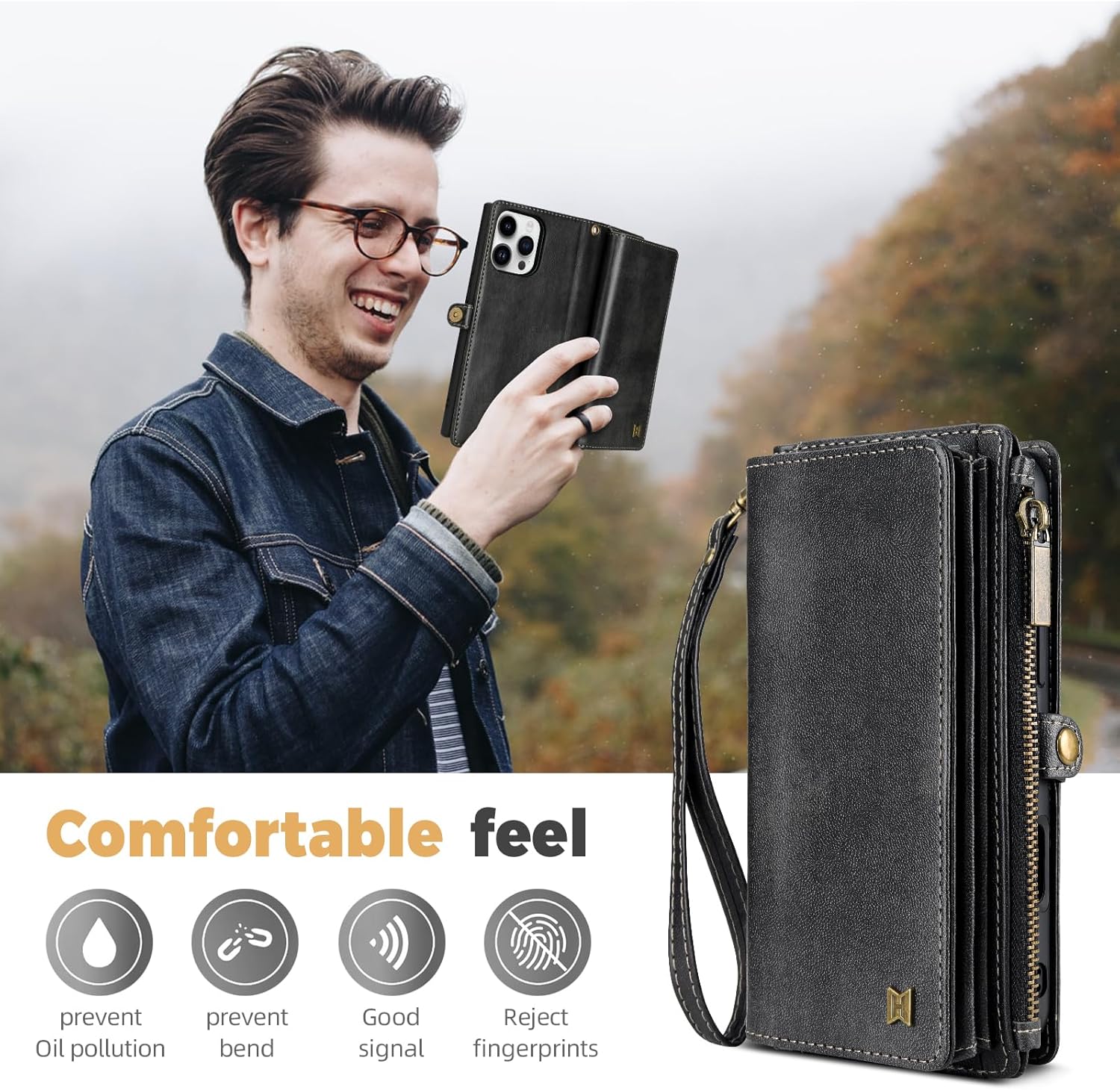 Funda tipo cartera compatible con iPhone 12 Pro Max, funda de piel sintética con bloqueo RFID, funda para teléfono para mujeres y hombres, con