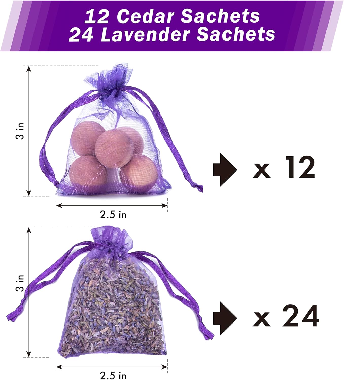 Paquete de 36 bolsitas de cedro lavanda (24 sobres de lavanda, 12 sobres de cedro) para armario, cajón, aparador, armario y más, LV-S-D-36LC