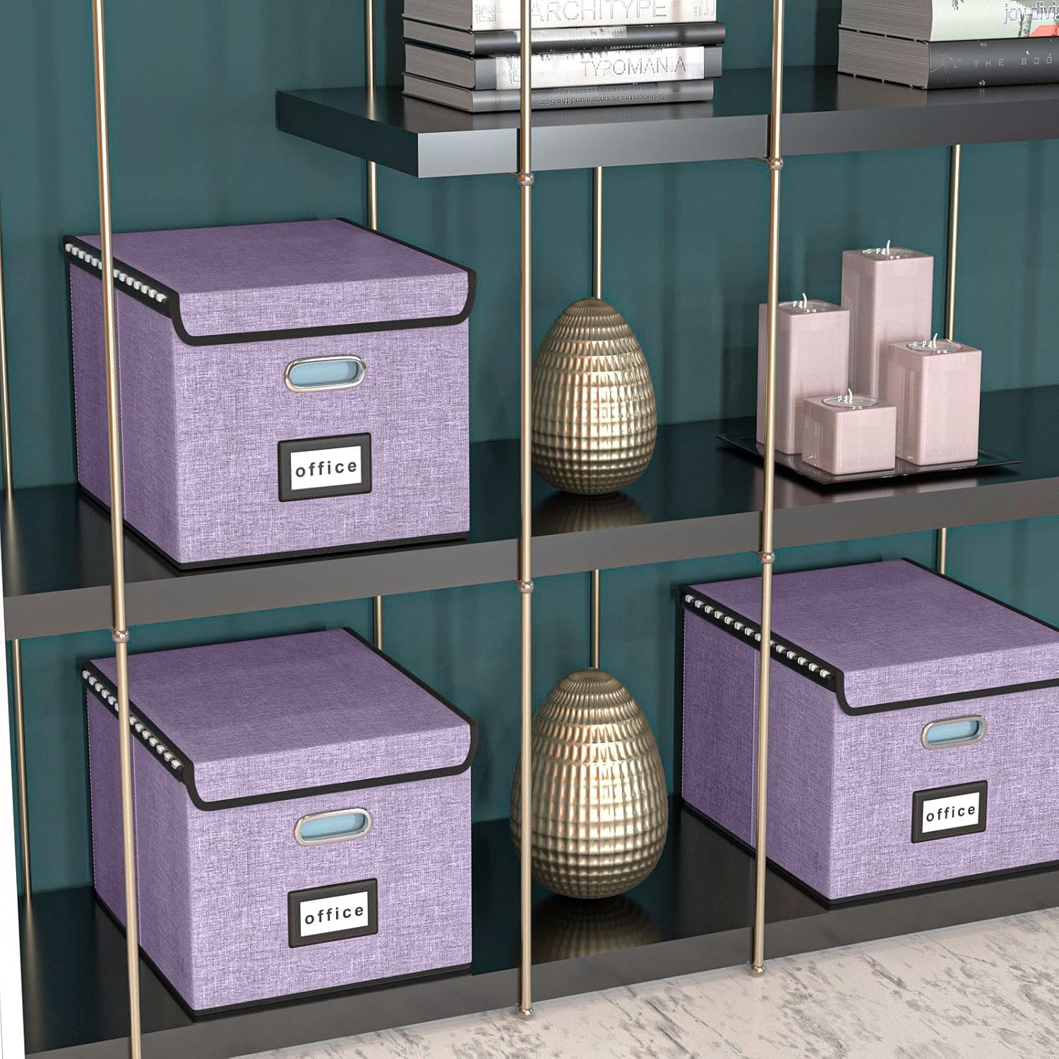 Huolewa – Organizador de archivos decorativo con tapa, caja de almacenamiento colgante de lino con tobogán de plástico para oficinadecoraciónhogar,