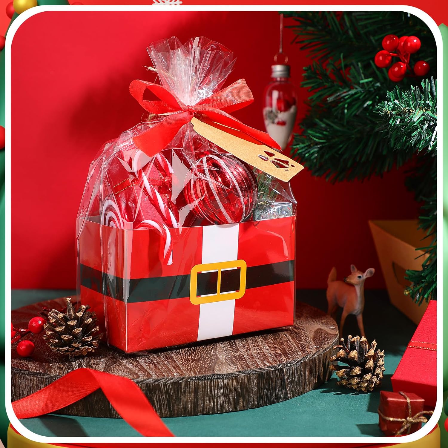 Fuutreo 30 cestas vacías de regalo de Papá Noel con cesta de celofán, bolsas de cintas, etiquetas de regalo de Navidad, cesta de regalo vacía a
