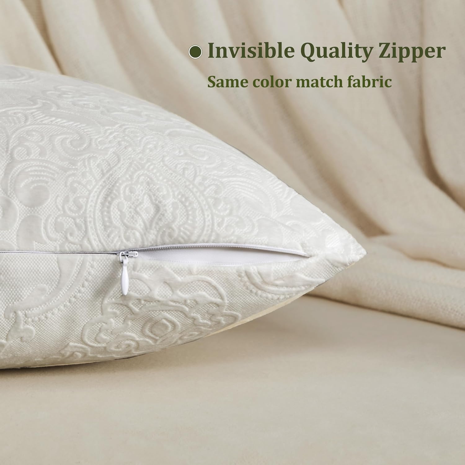 GIGIZAZA Fundas de almohada de terciopelo de 16 x 16 pulgadas, paquete de 2 piezas, almohadas decorativas color marfil crema con estampado de flores