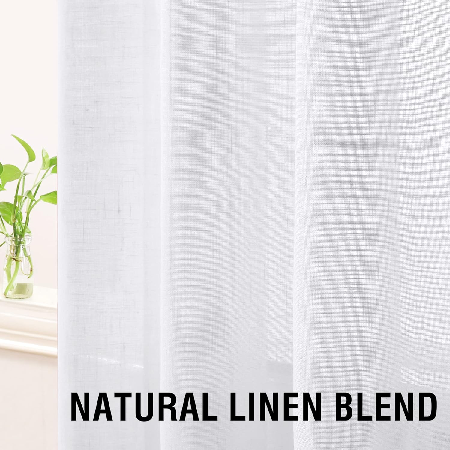 H.VERSAILTEX Cortinas traslúcidas de lino blanco puro de 72 pulgadas de largo con ojales en la parte superior, cortinas traslúcidas de mezcla de