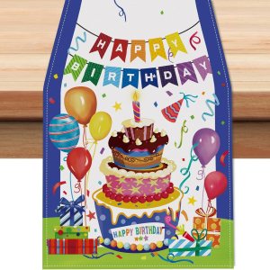 Bonhause Camino de mesa de feliz cumpleaños de 13 x 72 pulgadas, globos para tartas, regalos, cocina, comedor, decoración de cumpleaños para Bonhause Camino de mesa de feliz cumpleaños de 13 x 72 pulgadas, globos para tartas, regalos, cocina, comedor, decoración de cumpleaños para
