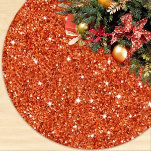 Faldas de árbol de Navidad con purpurina de 21 pulgadas, falda de árbol de Papá Noel con lentejuelas naranjas, tapete de terciopelo para árbol de Faldas de árbol de Navidad con purpurina de 21 pulgadas, falda de árbol de Papá Noel con lentejuelas naranjas, tapete de terciopelo para árbol de