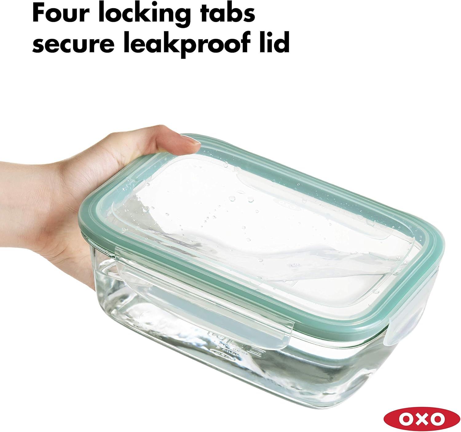 OXO Good Grips – Recipiente rectangular de vidrio con sello inteligente de 8 tazas y Good Grips 4 tazas de sellado inteligente a prueba de fugas,