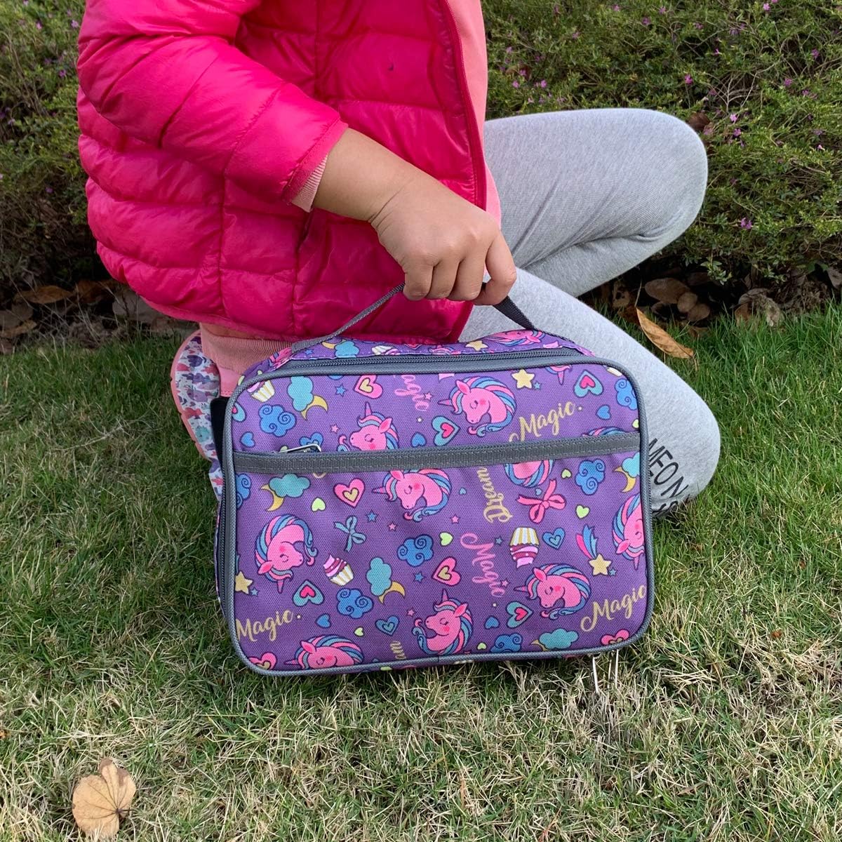 FlowFly – FlowFly – Lonchera térmica para niños, minihielera suave para el regreso a clases, lonchera para niñas, niños, unicornio morado