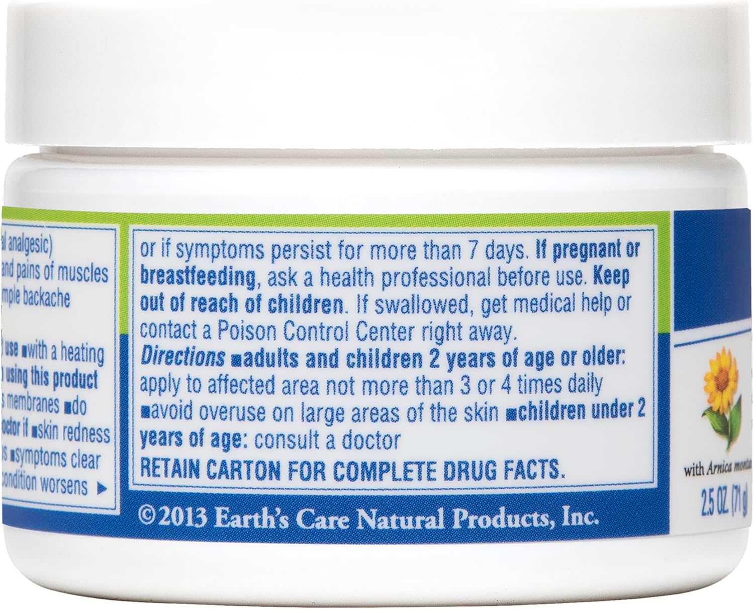 Earth’s Care Frotamiento muscular y articular – para dolores musculares, moretones, dolores y distensiones – 2.5 onzas.