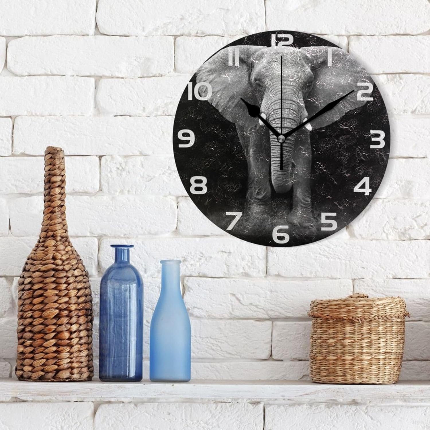 ALAZA Reloj de pared con retrato de elefante blanco, sin tictac, decorativo, para dormitorio, cocina, sala de estar, escuela, oficina, dorado