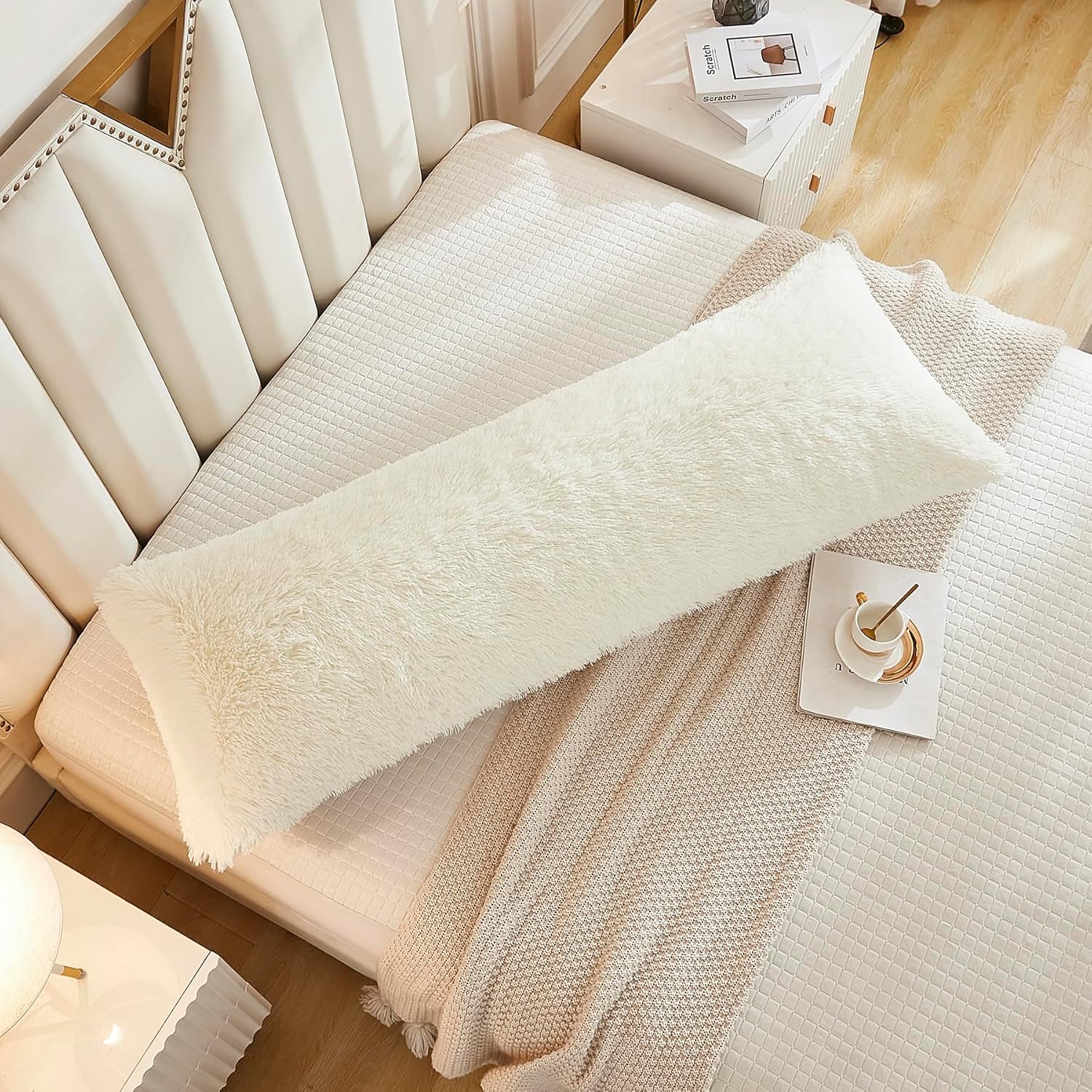 WERDIM Funda de almohada de pelo sintético lanudo y esponjoso de 21 x 54 pulgadas, fundas de almohada de terciopelo con cierre de botón, funda de