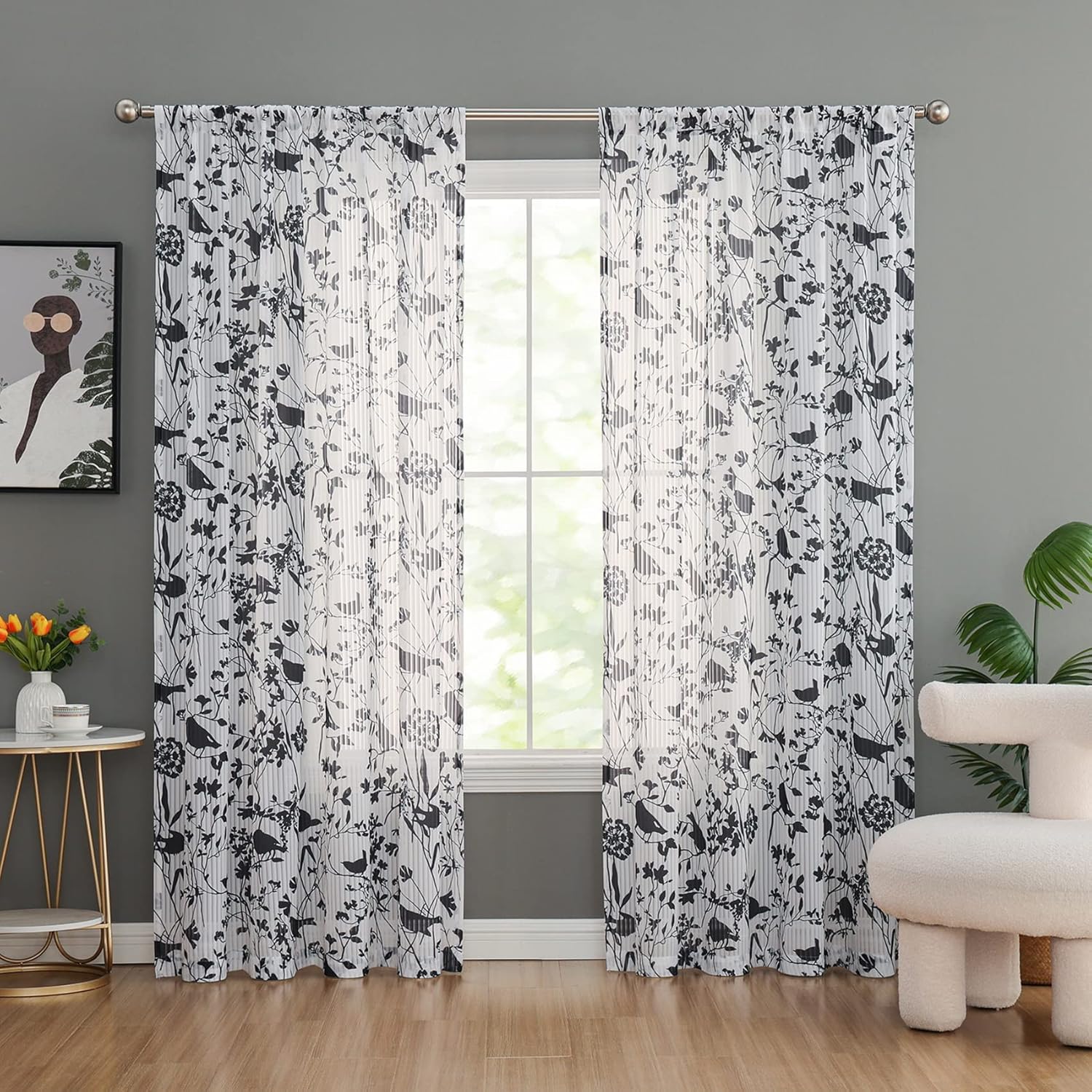 UGOUTRY Cortinas traslúcidas decorativas de 84 pulgadas de ancho para sala de estar, filtrado de luz, protección de privacidad, estampado de