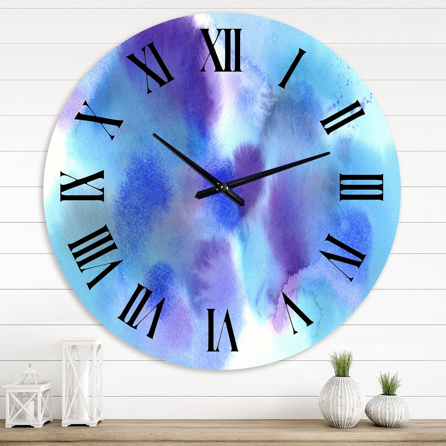 Reloj de pared moderno ‘Blue and Violet Cloudscape’ Reloj de pared grande para decoración de oficina