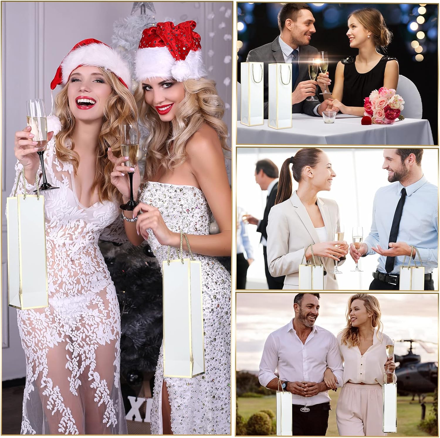 Outus 100 bolsas de regalo de vino, bolsas de botellas de vino con asas de 13.8 x 3.8 x 3.8 pulgadas, elegantes bolsas de papel kraft de licor y