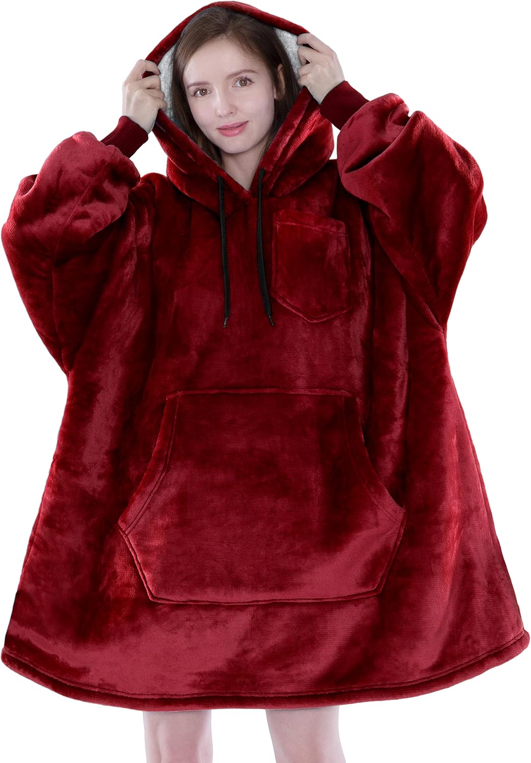PAVILIA Manta con capucha para mujer, manta Sherpa para hombre, acogedora manta de gran tamaño, sudadera con capucha