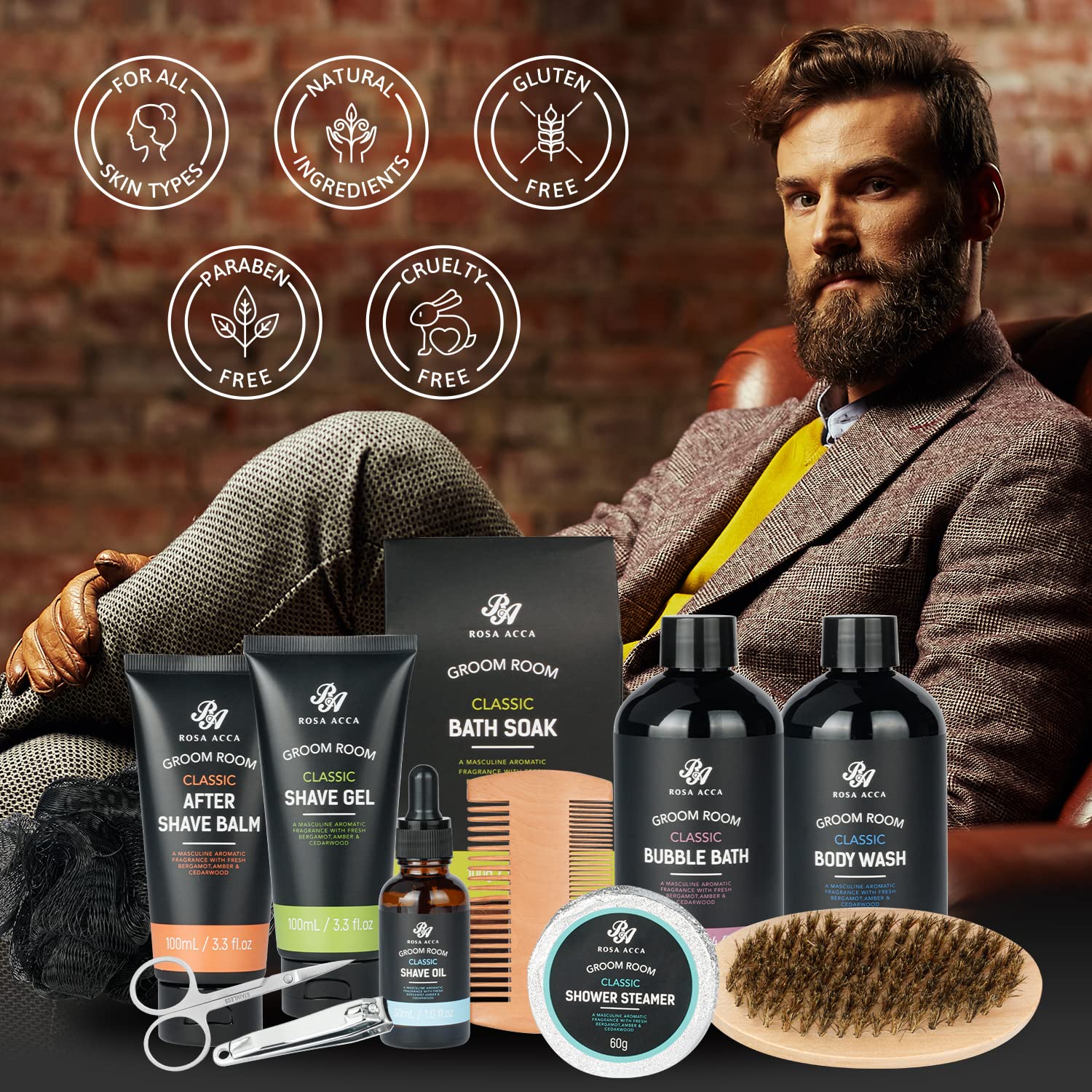 Juego de regalo de baño de 14 piezas para peluquería de barba, kit de spa para baño y cuerpo con aceite para barba, bálsamo para barba, cepillo para