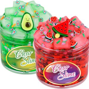 Paquete de 2 slime transparente con cubos de gelatina, juego de limo de cristal verde aguacate rojo sandía, limo transparente crujiente para niños, Paquete de 2 slime transparente con cubos de gelatina, juego de limo de cristal verde aguacate rojo sandía, limo transparente crujiente para niños,