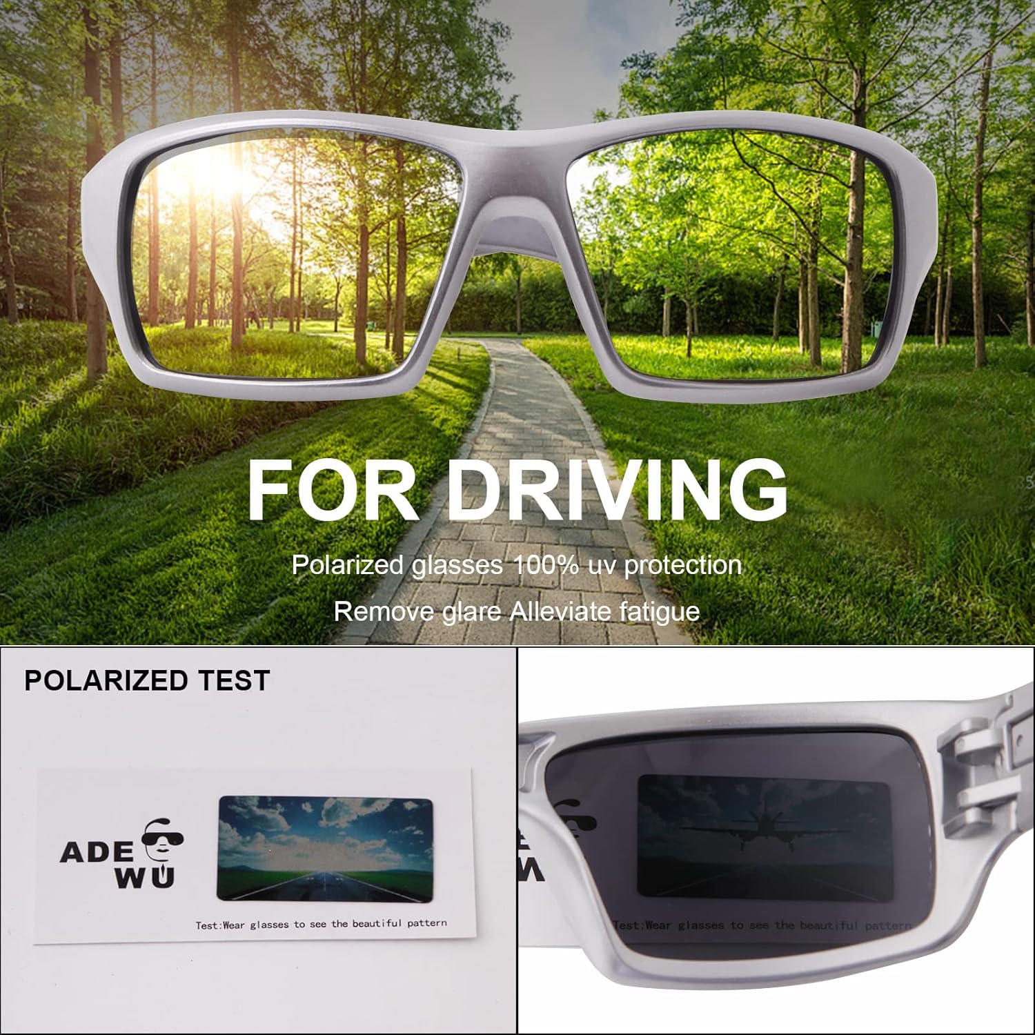 ADE WU Gafas de sol deportivas polarizadas para hombre, gafas de sol rectangulares de moda para hombre