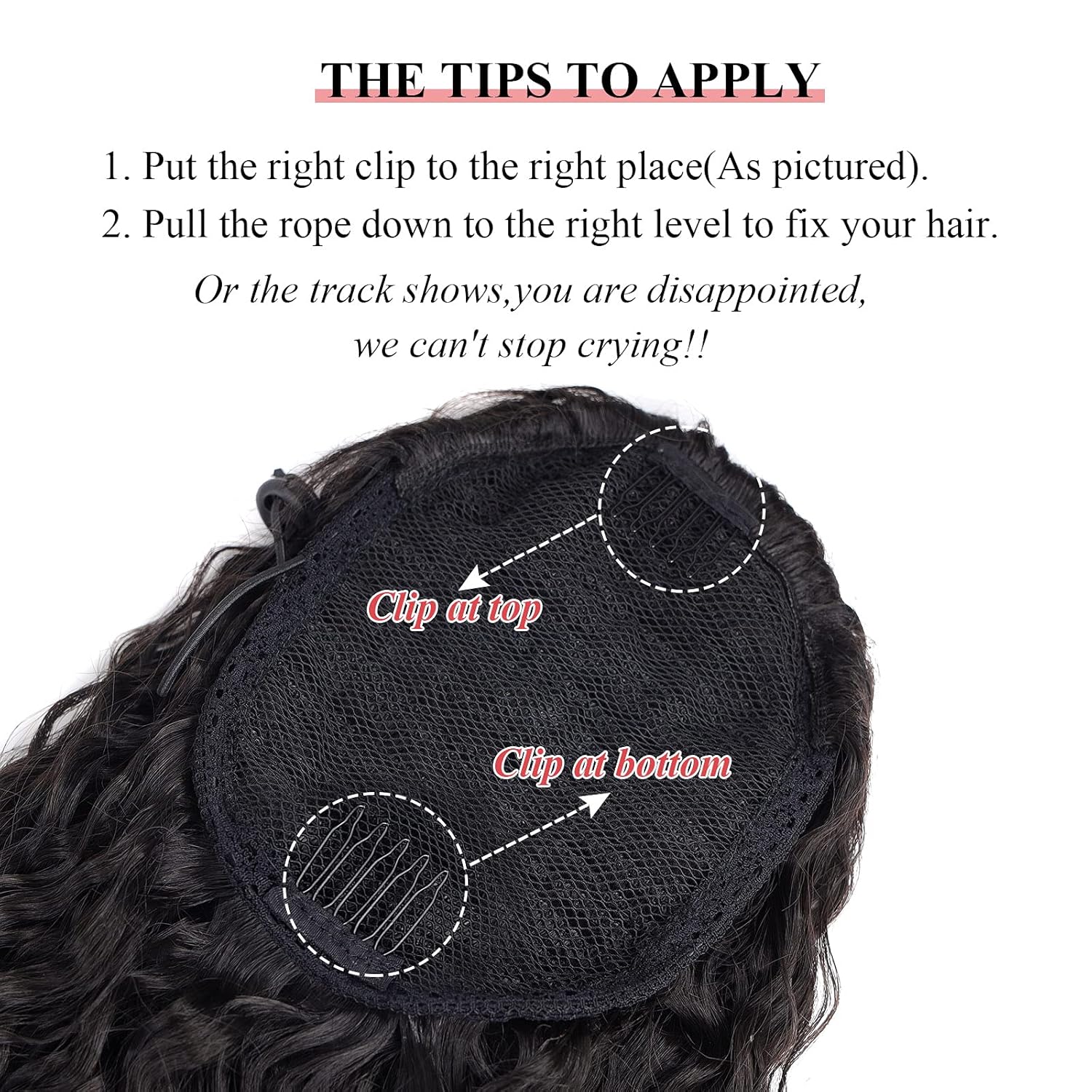 Extensión de cola de caballo larga y rizada con cordón de 24 pulgadas, extensiones de cola de caballo sintética con clip para mujeres negras (1#)