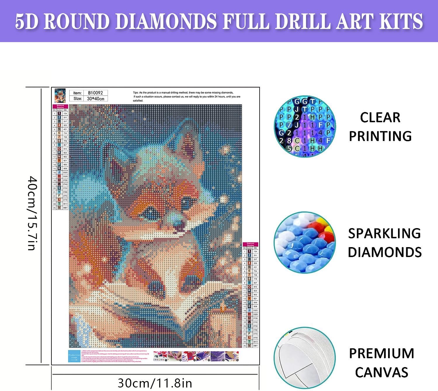 mrpwnle Kits de pintura de diamantes para adultos principiantes, kits de arte de diamantes de zorro 5D, kits de pintura de diamante de zorro para