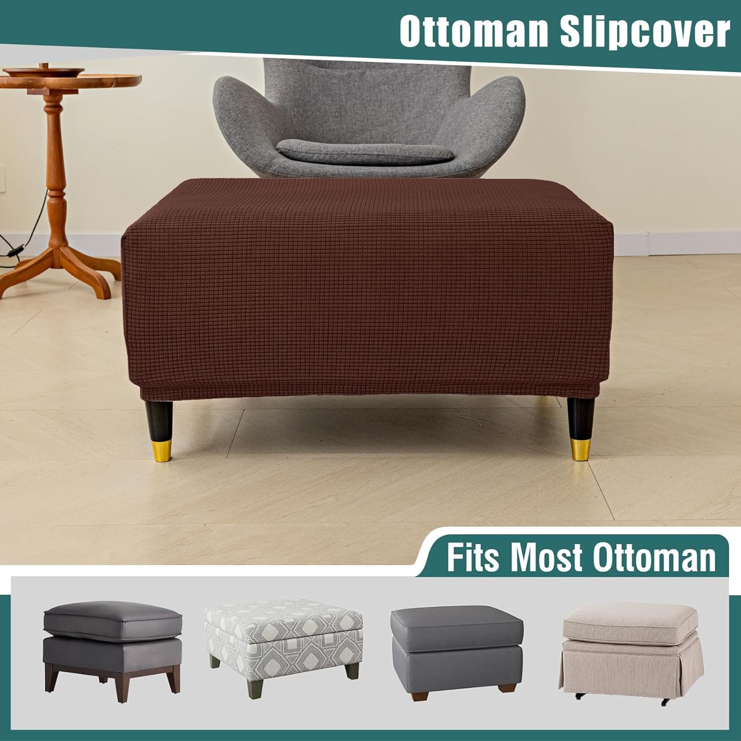 ROSYNEY Fundas otomanas elásticas, fundas otomanas de jacquard suave, fundas rectangulares de almacenamiento para taburetes, funda protectora de