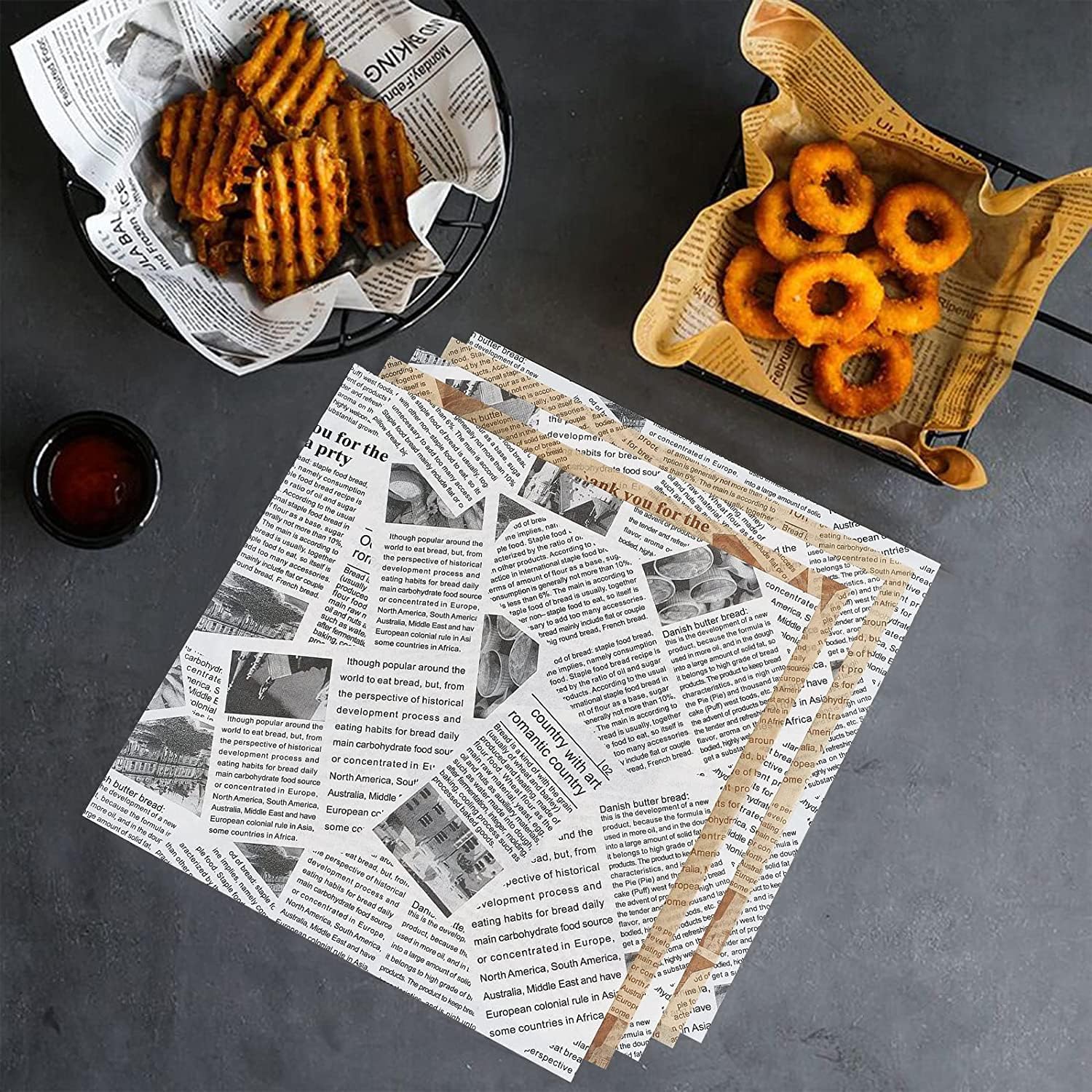 100 hojas de papel encerado para alimentos, forros de cestas, hojas de papel de picnic para alimentos, hojas de papel de picnic a prueba de grasa,