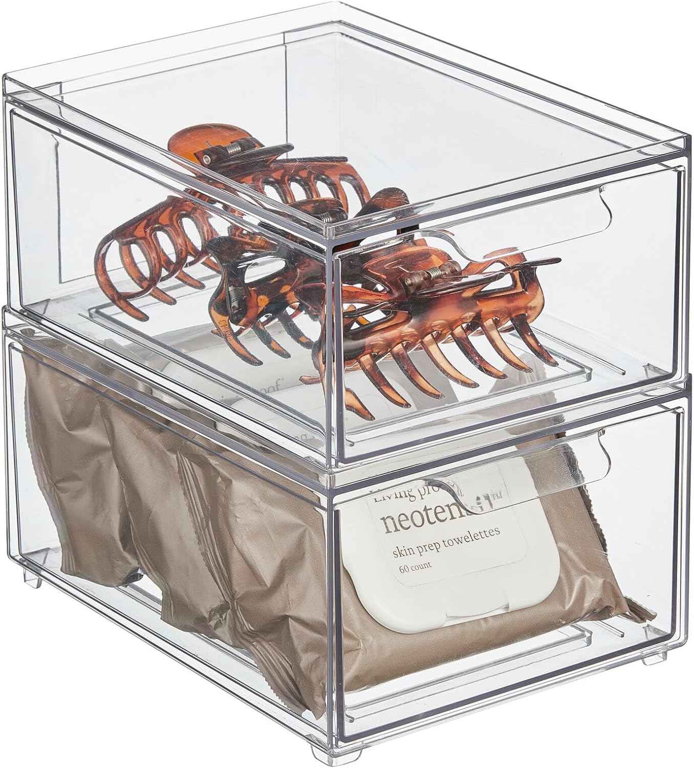 mDesign Contenedor organizador de baño de plástico con cajón extraíble, contenedor de almacenamiento delgado y apilable para accesorios de baño,