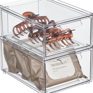 mDesign Contenedor organizador de baño de plástico con cajón extraíble, contenedor de almacenamiento delgado y apilable para accesorios de baño, mDesign Contenedor organizador de baño de plástico con cajón extraíble, contenedor de almacenamiento delgado y apilable para accesorios de baño,