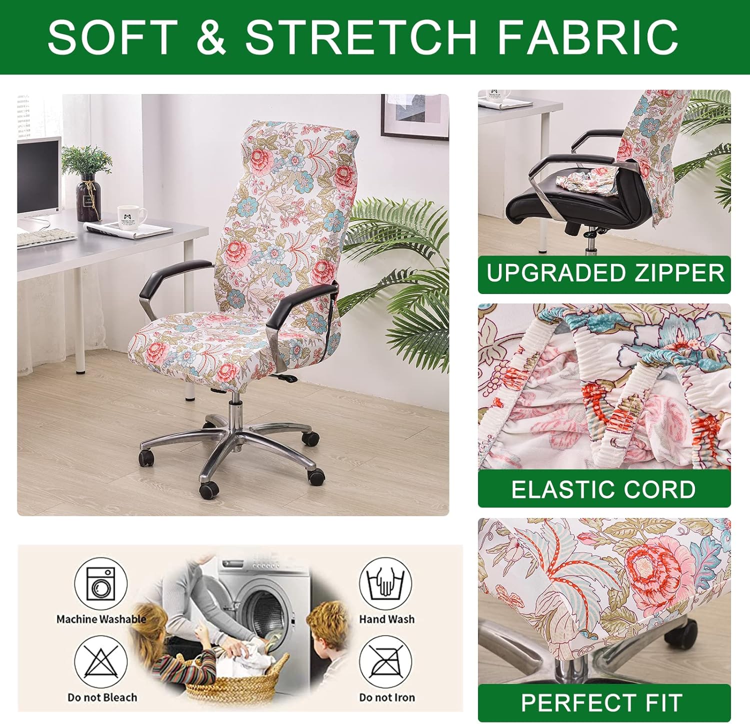 CRFATOP Funda elástica para silla de oficina de computadora con cremallera duradera, funda giratoria universal para silla de escritorio, estilo