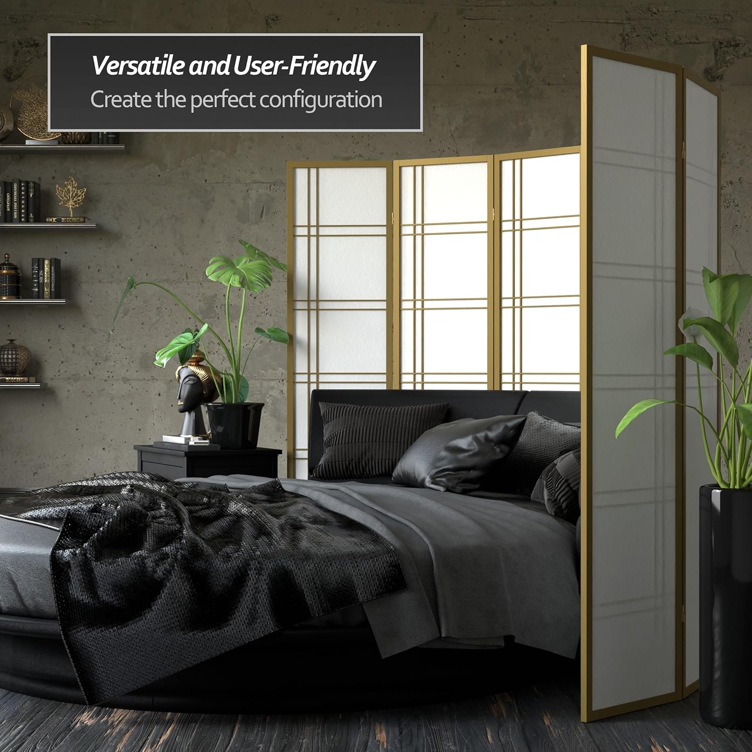 Oriental Furniture – Pantalla Shoji de doble cruz de 6 pies de alto, edición especial, color dorado, 5 paneles