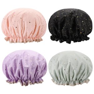 Tbestmax Gorros de ducha para mujeres y niñas de larga duración, reutilizables, impermeables, gorro de baño, doble capa impermeable, 4 unidades Tbestmax Gorros de ducha para mujeres y niñas de larga duración, reutilizables, impermeables, gorro de baño, doble capa impermeable, 4 unidades