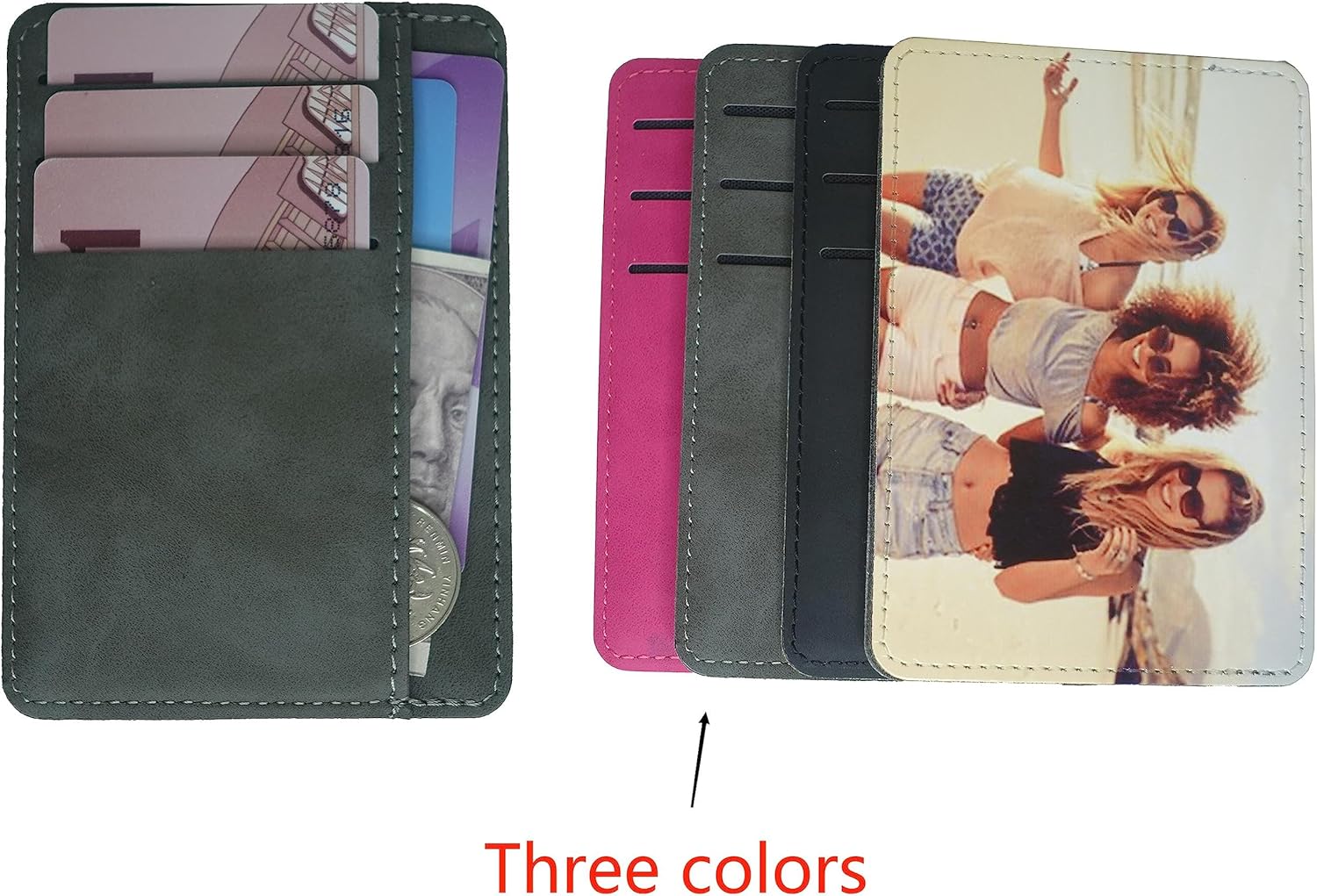 Cartera sublimada de 3 piezas ultrafina para mujer, carteras de cuero en blanco con bolsillo frontal, cartera de bricolaje, Rosado, Artesanía de