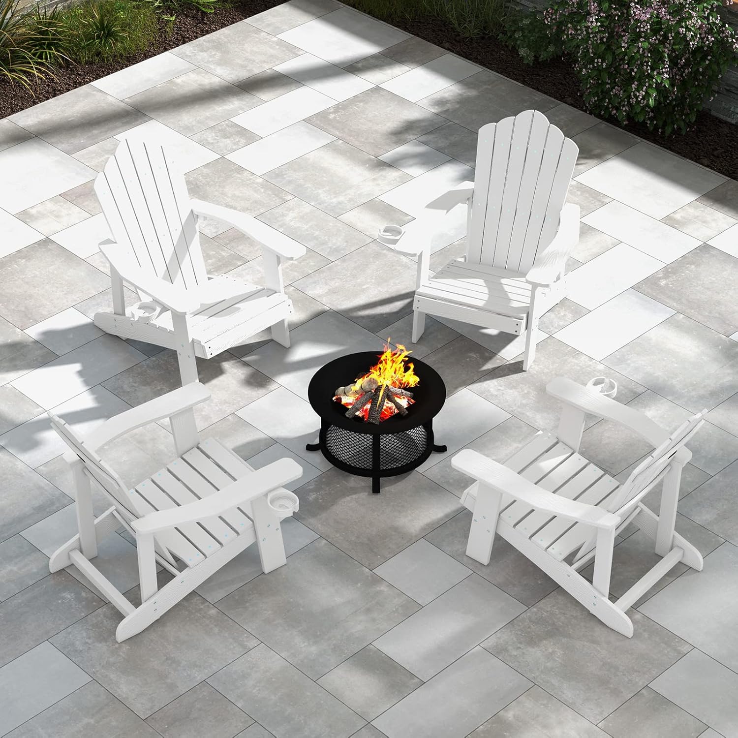 Tangkula Silla Adirondack de gran tamaño, sillas de patio con soporte ajustable para tazas, sillones con caderas y listones, resistente a la