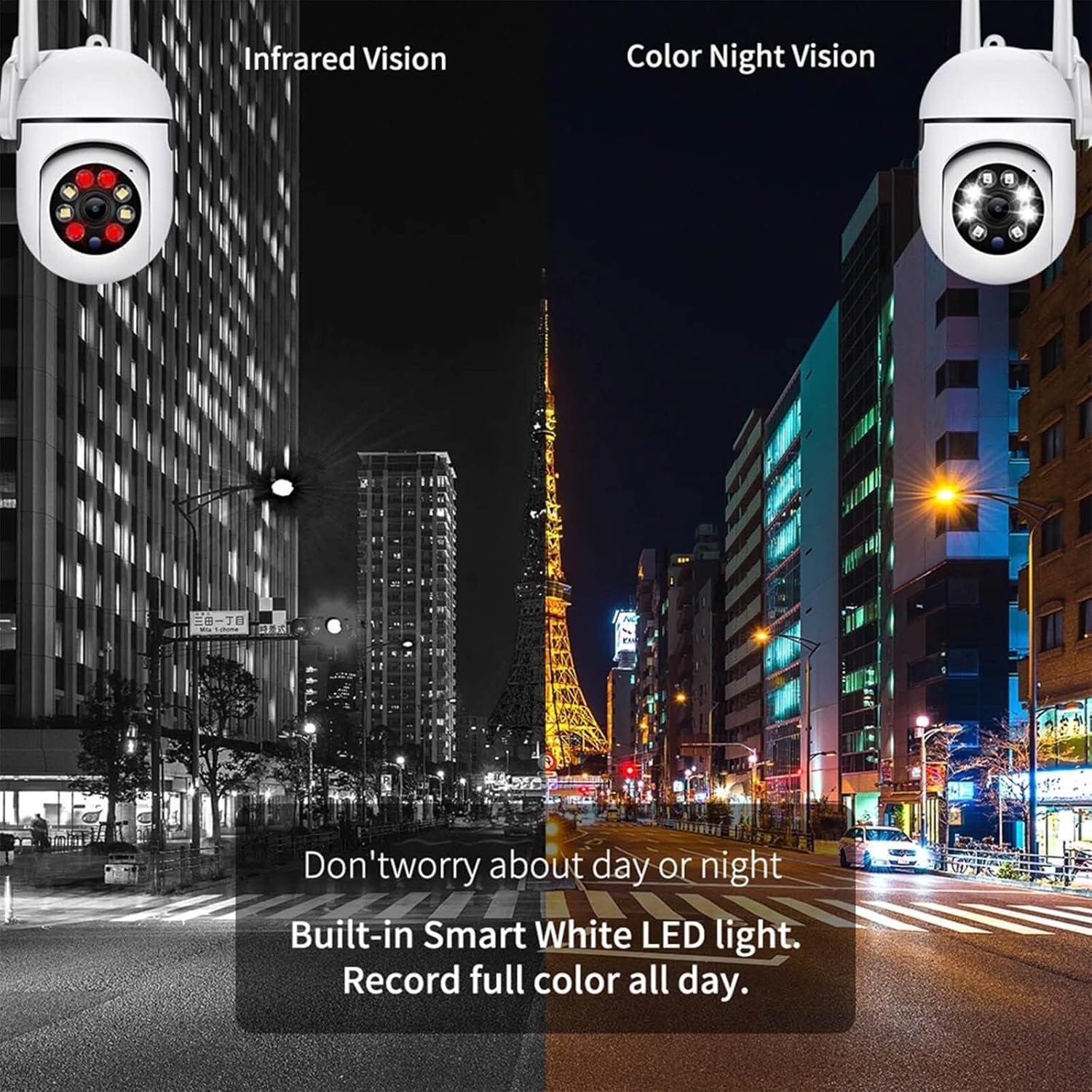 Cámaras de seguridad para exteriores, con detección de movimiento, audio de 2 vías, almacenamiento de 128 GB, WiFi de 2.4 GHz, visión nocturna a