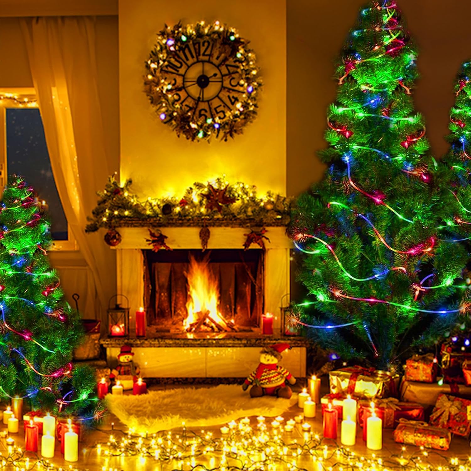 Cuerda de luces LED, paquete de 2 luces de Navidad multicolor para exteriores con control remoto, 40 pies, 120 LED, 8 modos, tira impermeable,