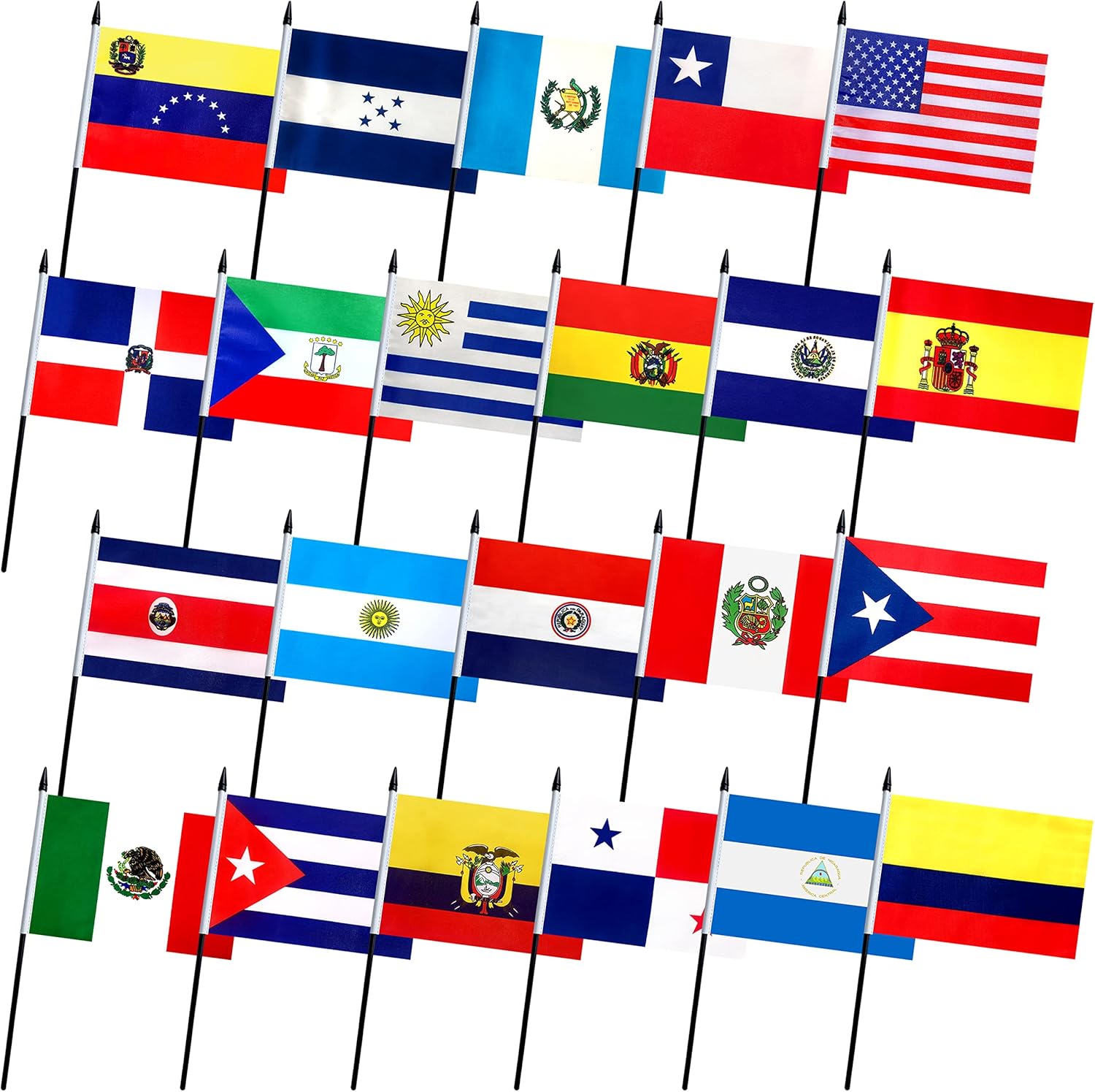 Paquete de 22 banderas pequeñas de mano de países de América Latina, incluye 18 países de América Latina, 5 x 8 pulgadas