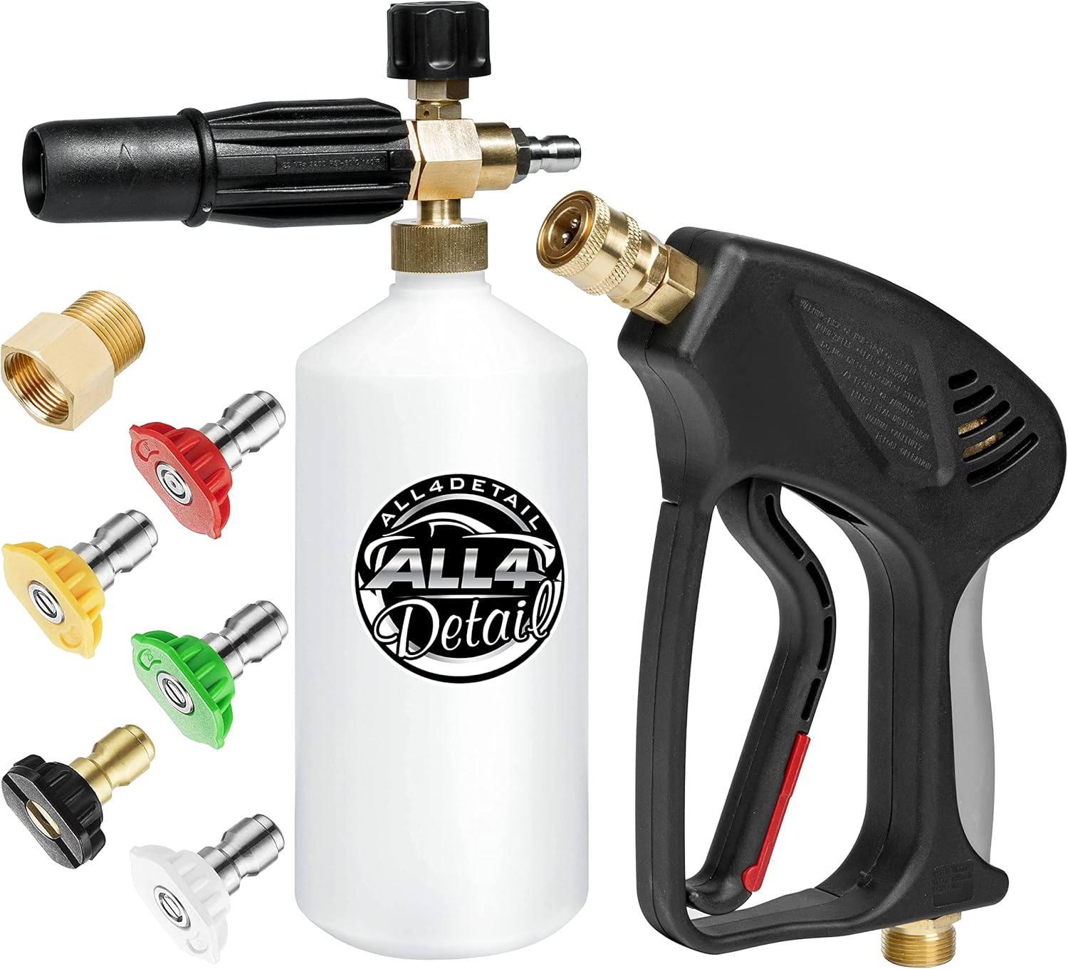 ALL4DETAIL Cañón de espuma prémium con pistola de lavado a presión de 5000 PSI, pistola de lavado eléctrico con conector rápido de 14 pulgadas, 5