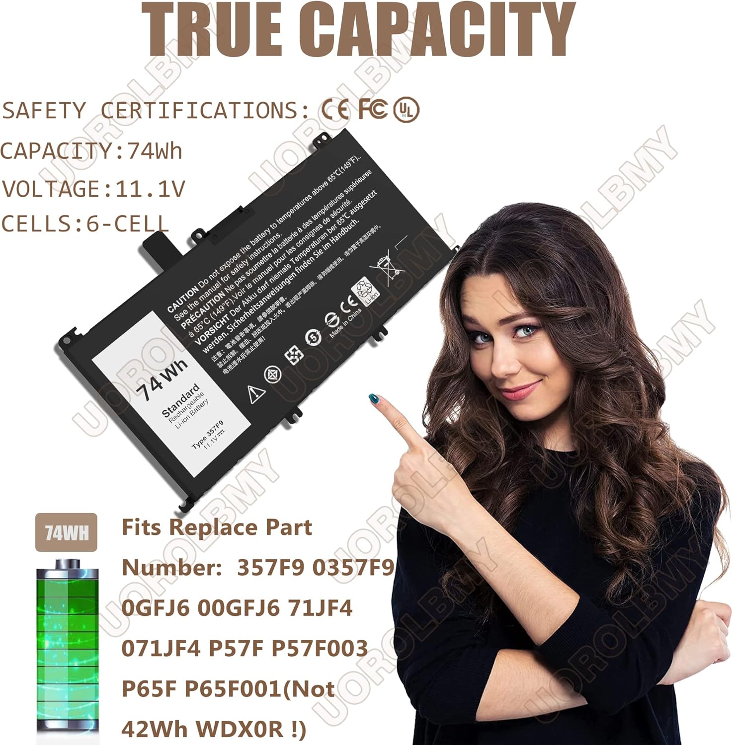 Batería de repuesto 74WH tipo 357F9 71JF4 para Dell Inspiron 15 7000 7559 i7559 7557 i7557 5577 7567 5576 7566 INS15PD Series 15-7559 0GFJ6 P135G