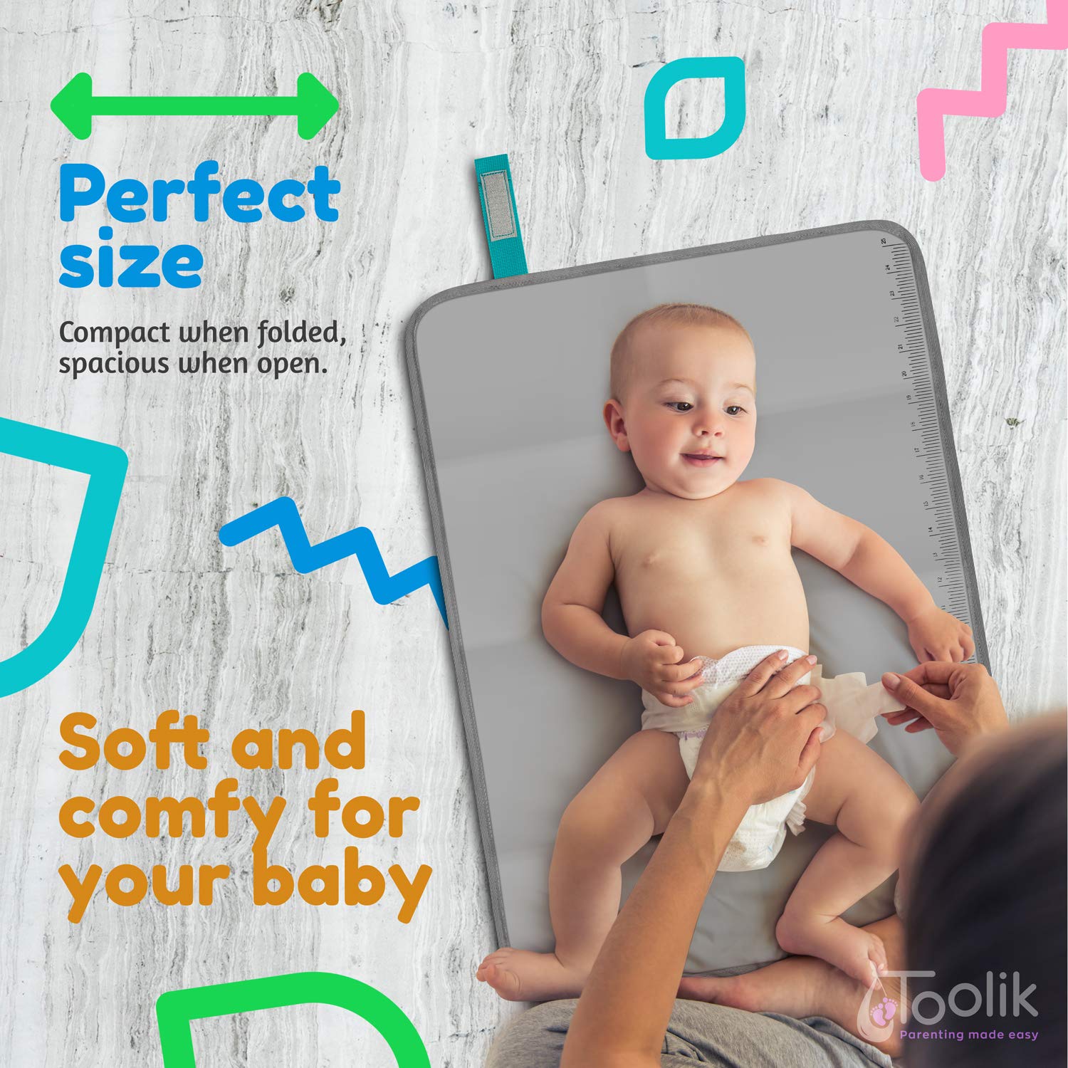 Toolik – Cambiador de pañales para bebé, extra grande (27.5 x 19.7 pulgadas), tapete impermeable para paseos de cochecito o bolsa de pañales, se