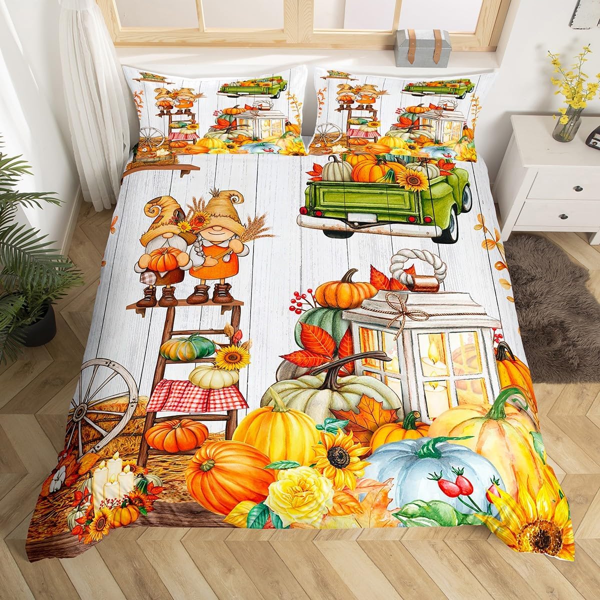 Happy Fall Y’all – Juego de ropa de cama tamaño matrimonial, funda de edredón de calabaza de cosecha de otoño para niños pequeños 0 hojas de otoño,