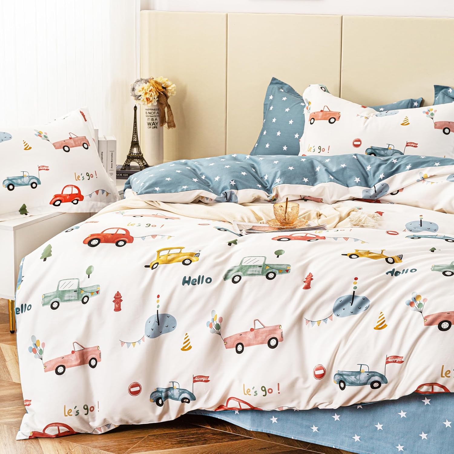 MEJU Bonita y adorable funda de edredón 100% algodón de 59 x 78 pulgadas + funda de almohada de 20 x 30 pulgadas, juego de ropa de cama con cierre