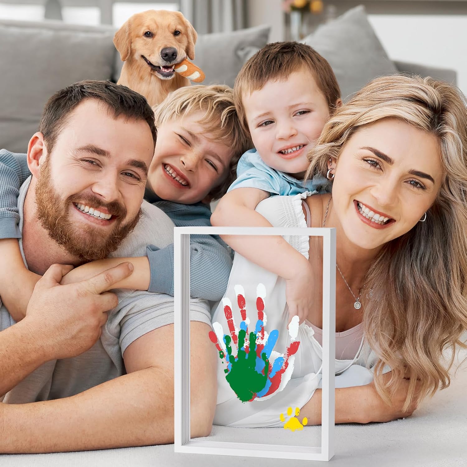 Kit de huellas de manos familiares transparentes  Regalos para nuevos padres, regalos familiares  Marco de madera de recuerdo hecho a mano  5