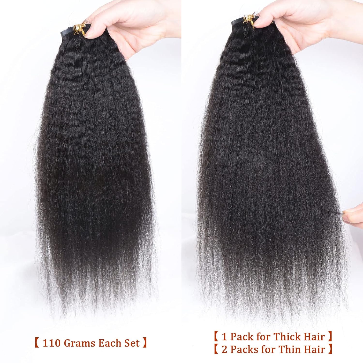 HAPPY&CC Extensiones de cabello humano lacio sin costuras, color negro natural, ultra fino, doble trama, PU invisible, clip, 7 unidades, 20 pulgadas