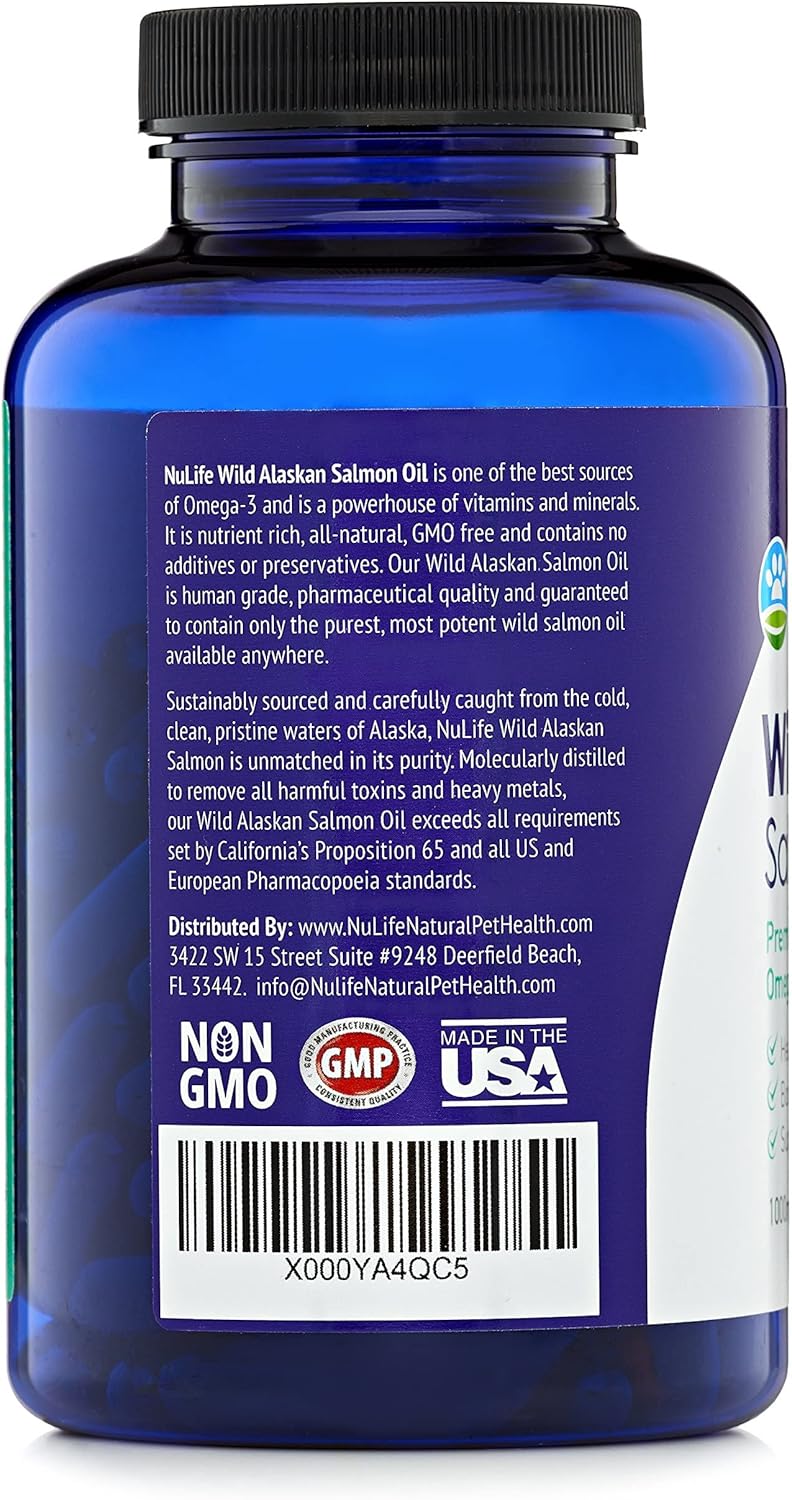 Aceite de salmón puro de Alaska salvaje para perros, suplemento de aceite de pescado Omega 3 para una piel saludable y un pelaje brillante, evita la