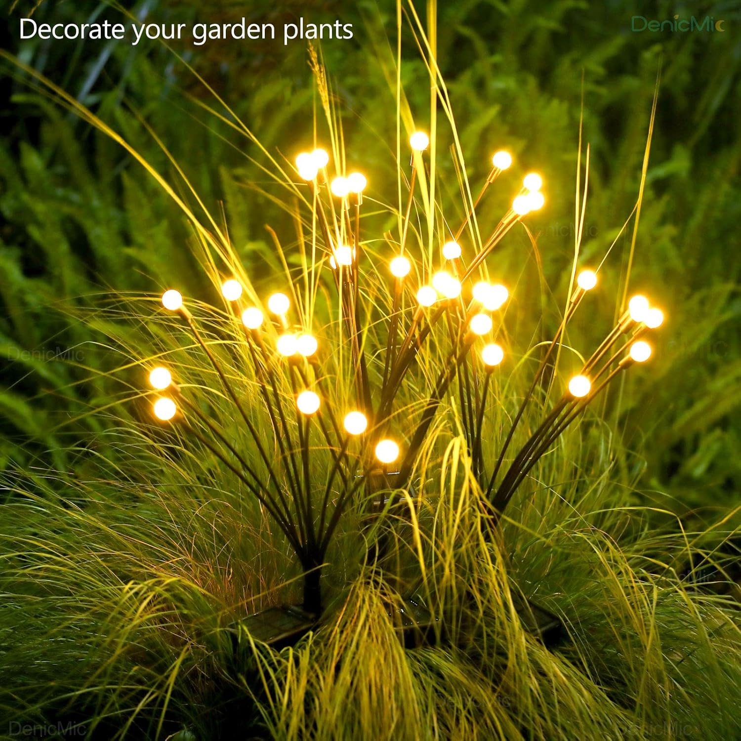 DenicMic Luces solares de jardín al aire libre, 10 luces LED solares de luciérnaga con alambre de cobre altamente flexible, luces solares