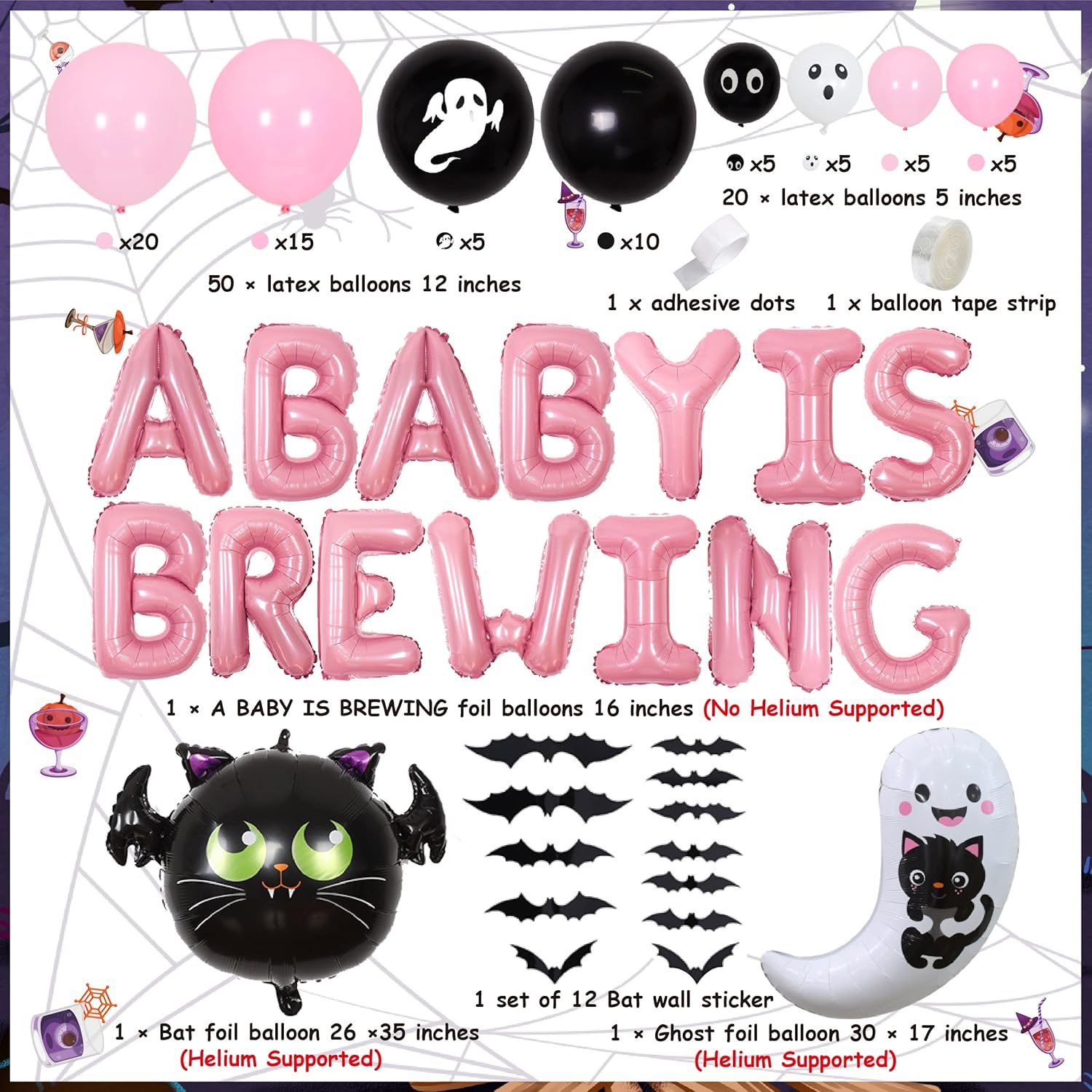 Decoraciones de Halloween para baby shower para niña  Un bebé está preparando globos rosa y negro, kit de arco de guirnalda de globos fantasma,